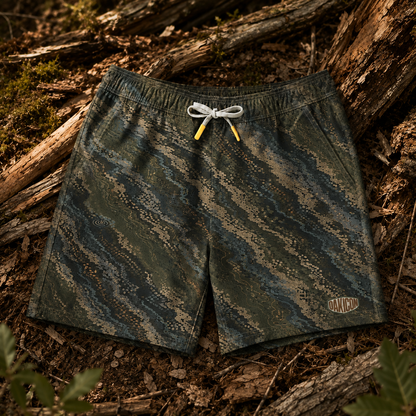 Oakicon Dark Forest Personalized Name Camo Swim Trunks, Oakicon Camo Swim Trunks