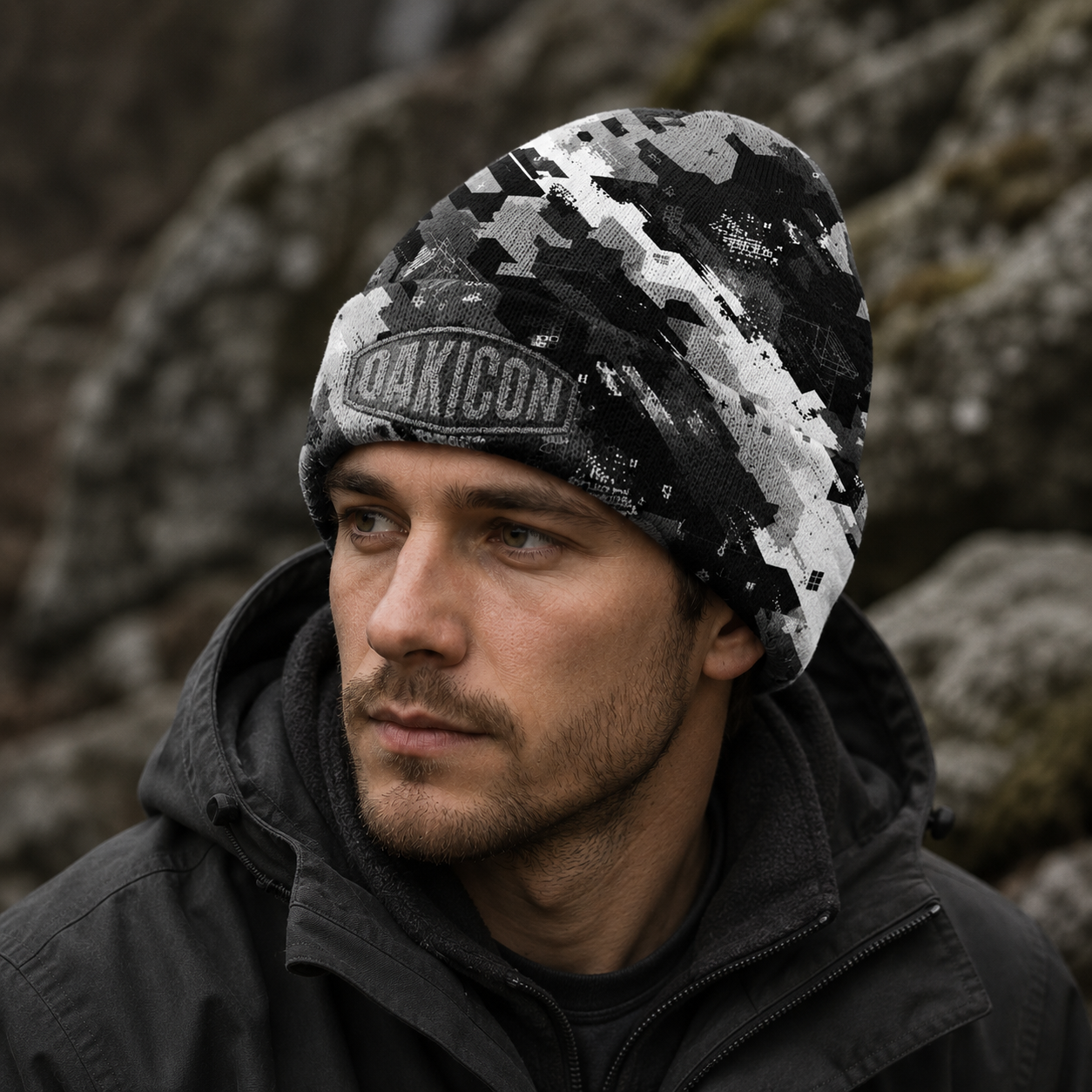 Oakicon Urban Digital Brush Personalized Name Camo Cuffed Beanie, Oakicon Camo Cuffed Beanie