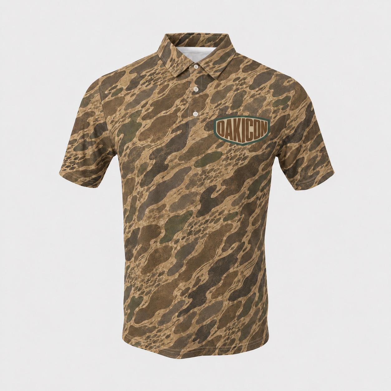 Oakicon Khaki Woodland Personalized Name Camo Polo Shirt, Oakicon Camo Polo Shirt