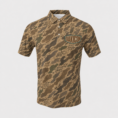 Oakicon Khaki Woodland Personalized Name Camo Polo Shirt, Oakicon Camo Polo Shirt