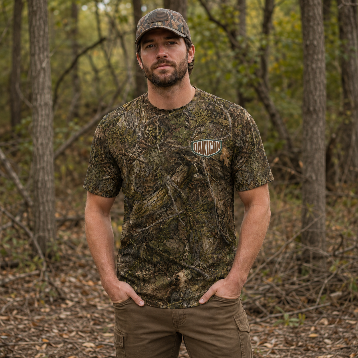 Oakicon Realistic Forest Personalized Name Camo T-Shirt, Oakicon Camo T-Shirt