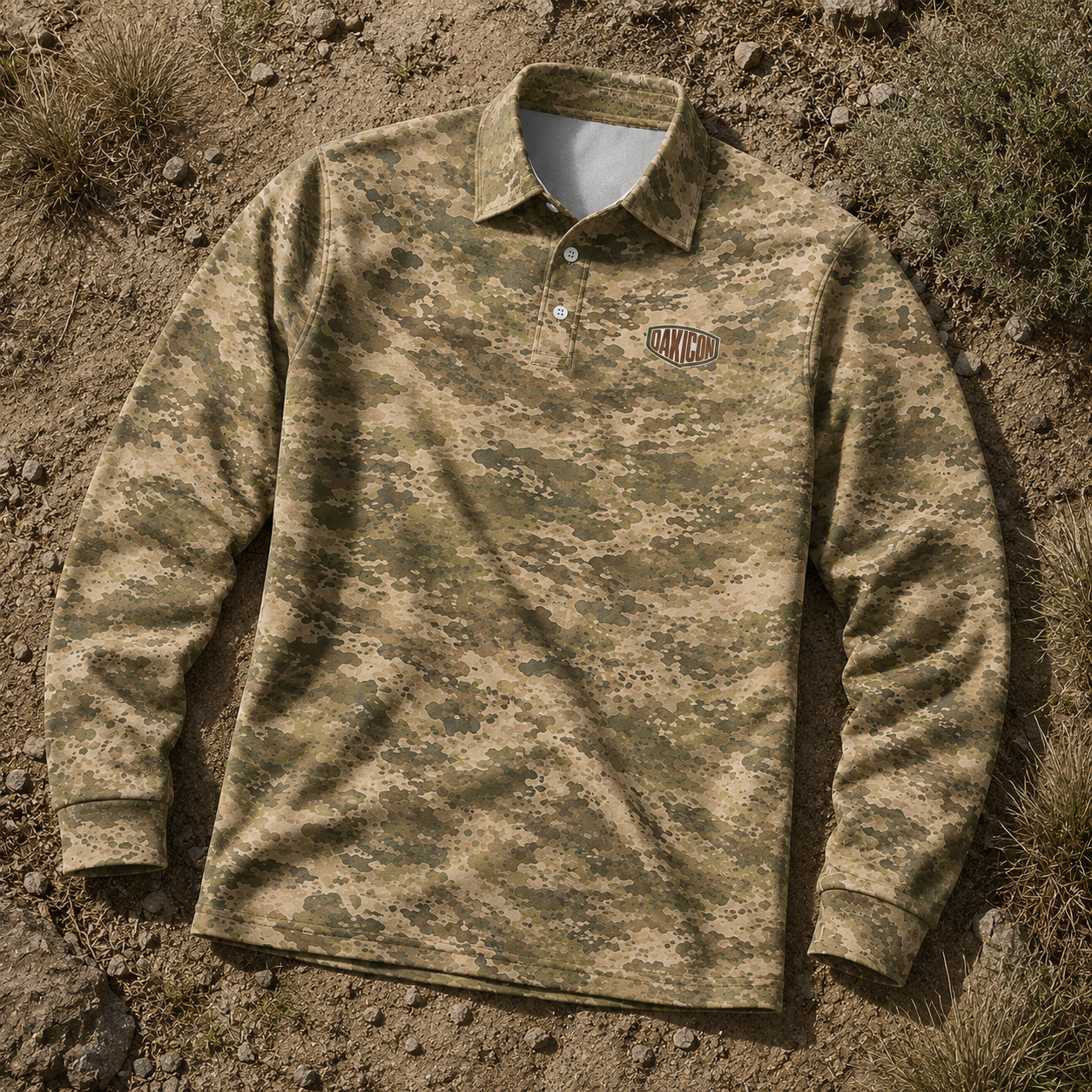 Oakicon Light Olive Brush Personalized Name Camo Polo Long-sleeve, Oakicon Camo Polo Long-sleeve