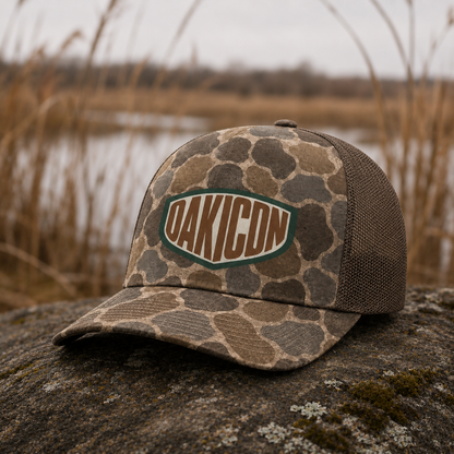 Oakicon Duck Hunter Personalized Name Camo Trucker Hat, Oakicon Camo Trucker Hat