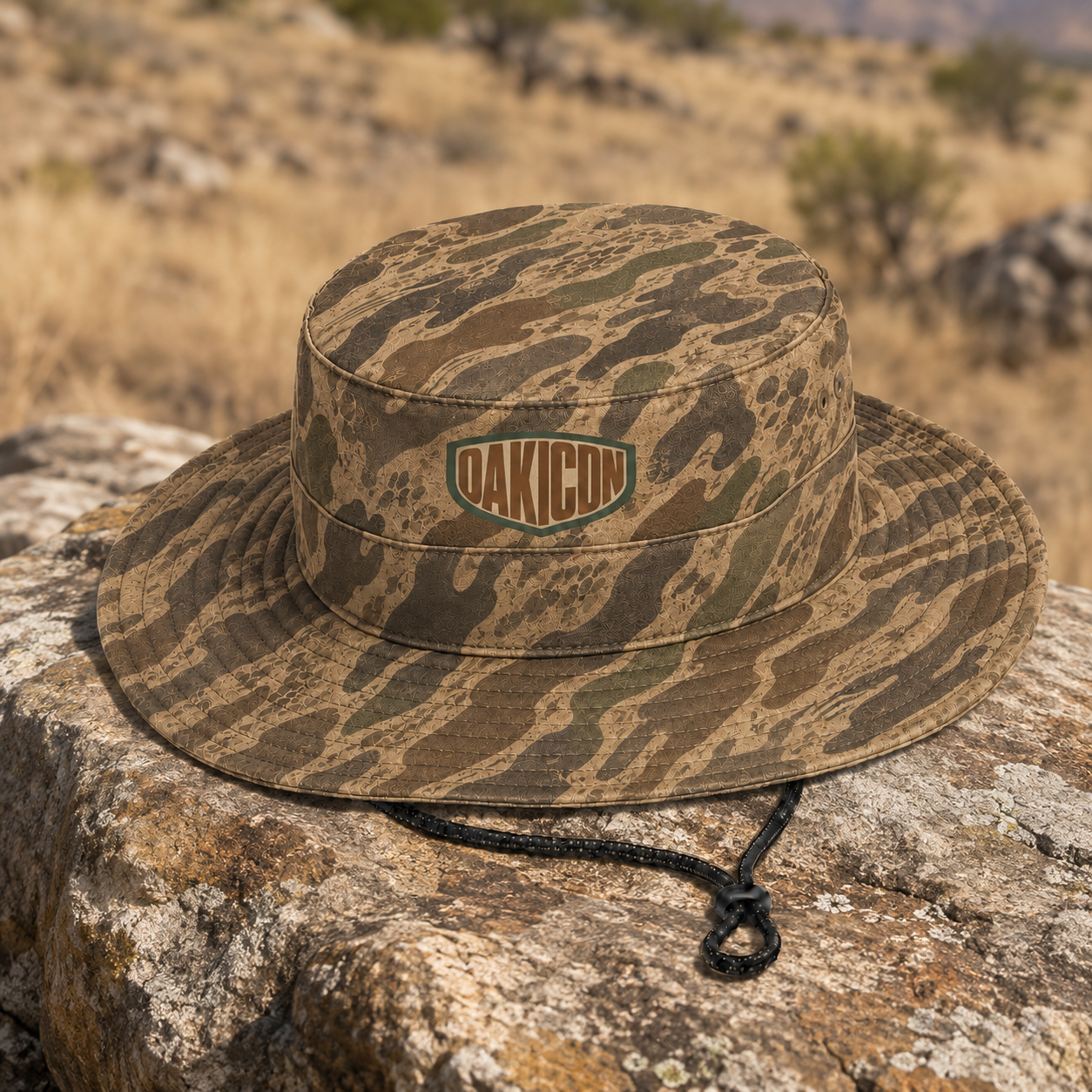 Oakicon Khaki Woodland Personalized Name Camo Bucket Hat, Oakicon Camo Bucket Hat