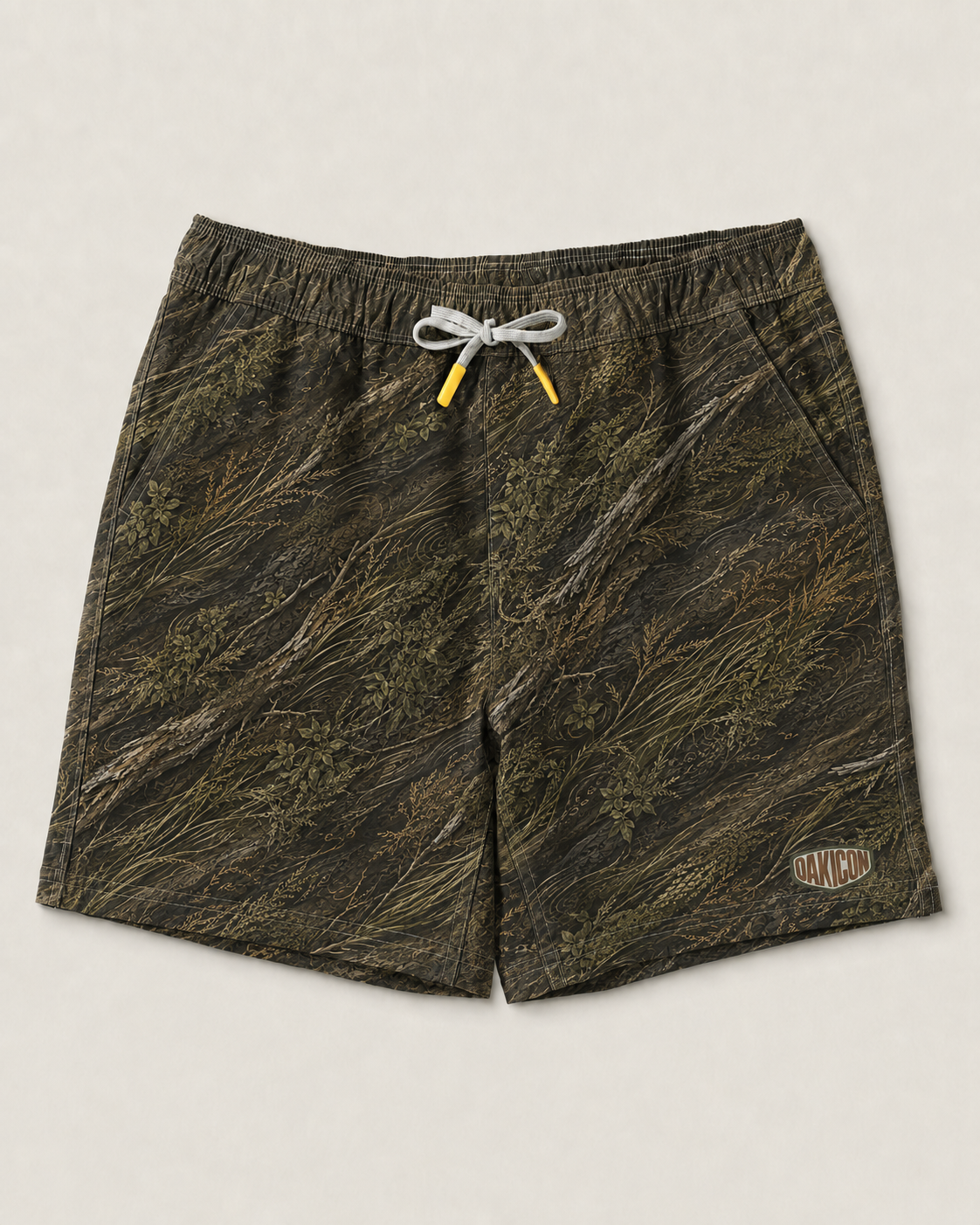 Oakicon Dark Marsh Personalized Name Camo Swim Trunks, Oakicon Camo Swim Trunks
