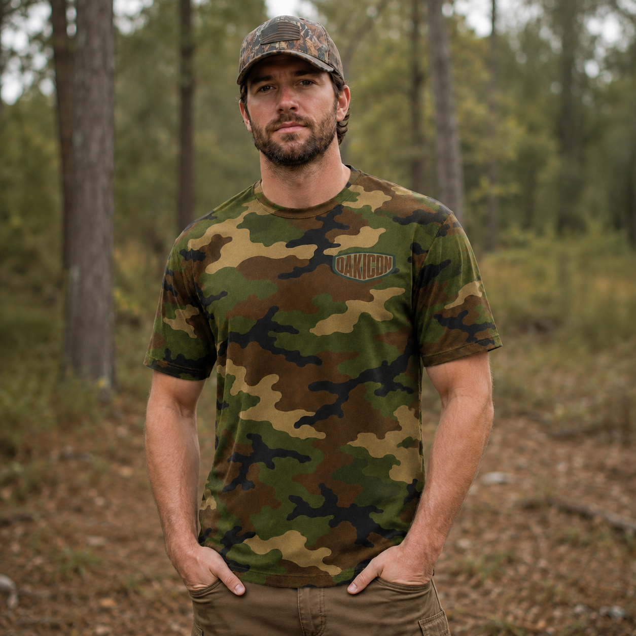 Oakicon Classic Woodland Personalized Name Camo T-Shirt, Oakicon Camo T-Shirt