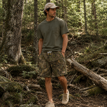 Oakicon Realistic Forest Personalized Name Camo Swim Trunks, Oakicon Camo Swim Trunks