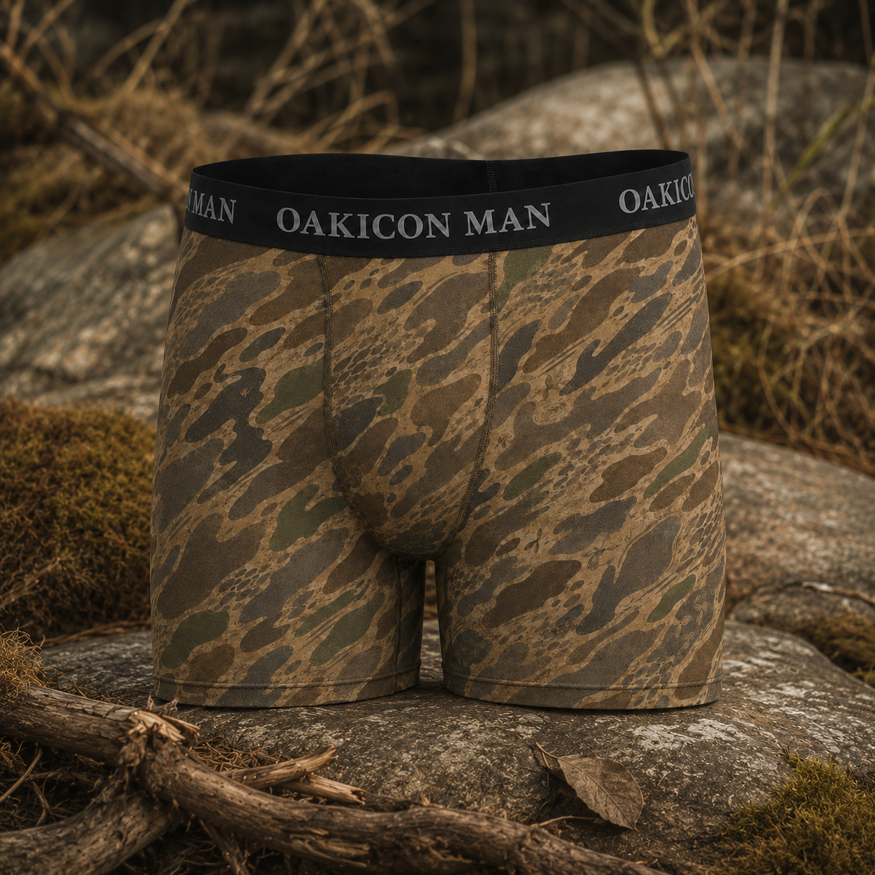 Oakicon Khaki Woodland Personalized Name Camo Boxer Briefs, Oakicon Camo Boxer Briefs