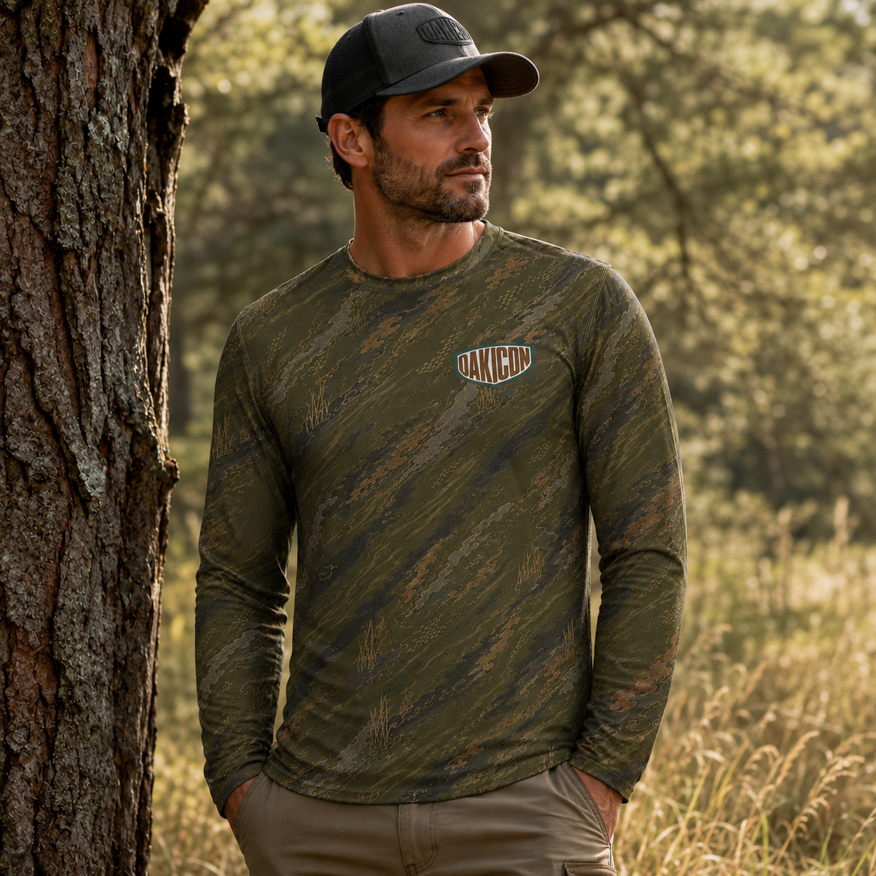 Oakicon Dark Olive Brush Personalized Name Camo Long-sleeve, Oakicon Camo Long-sleeve