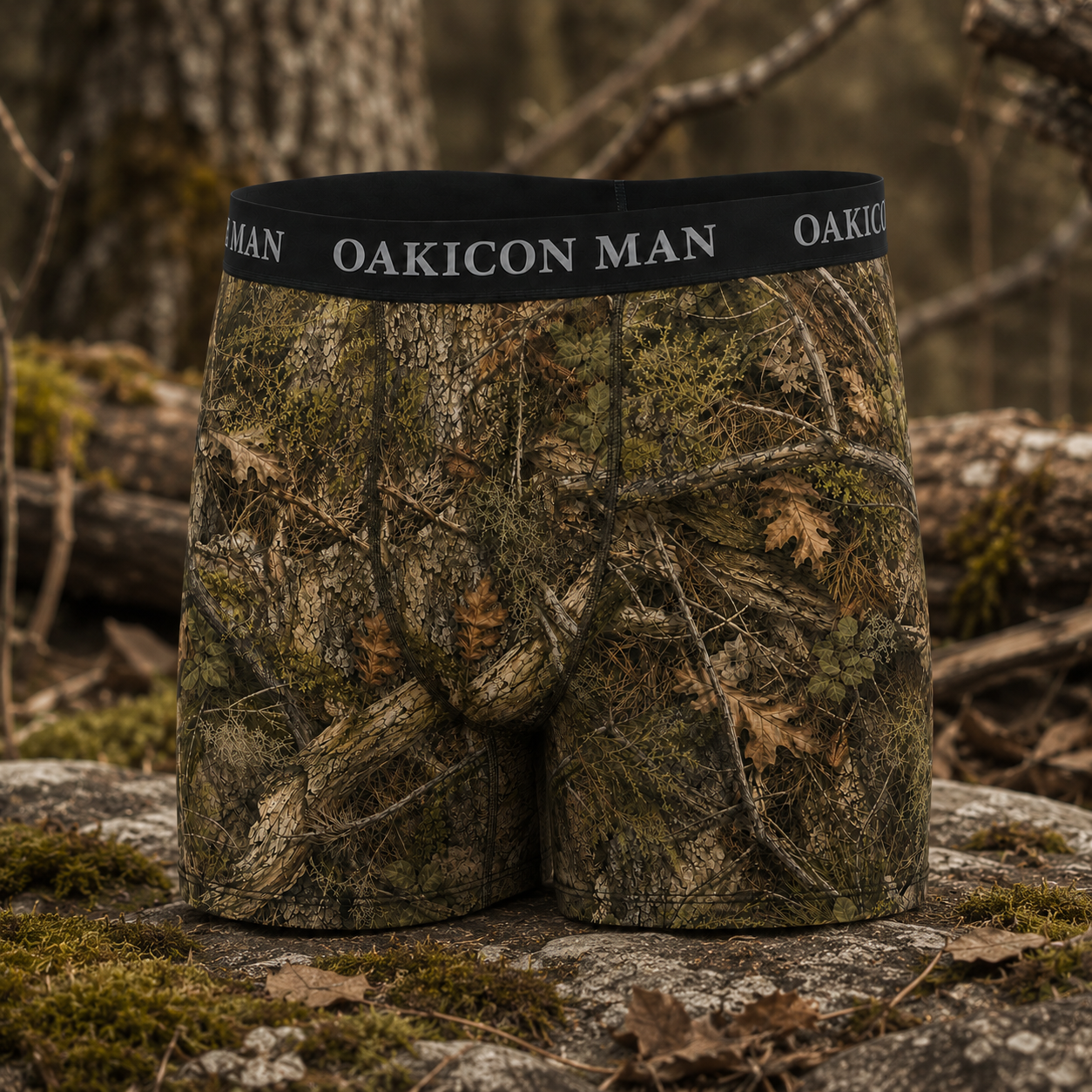 Oakicon Realistic Forest Personalized Name Camo Boxer Briefs, Oakicon Camo Boxer Briefs