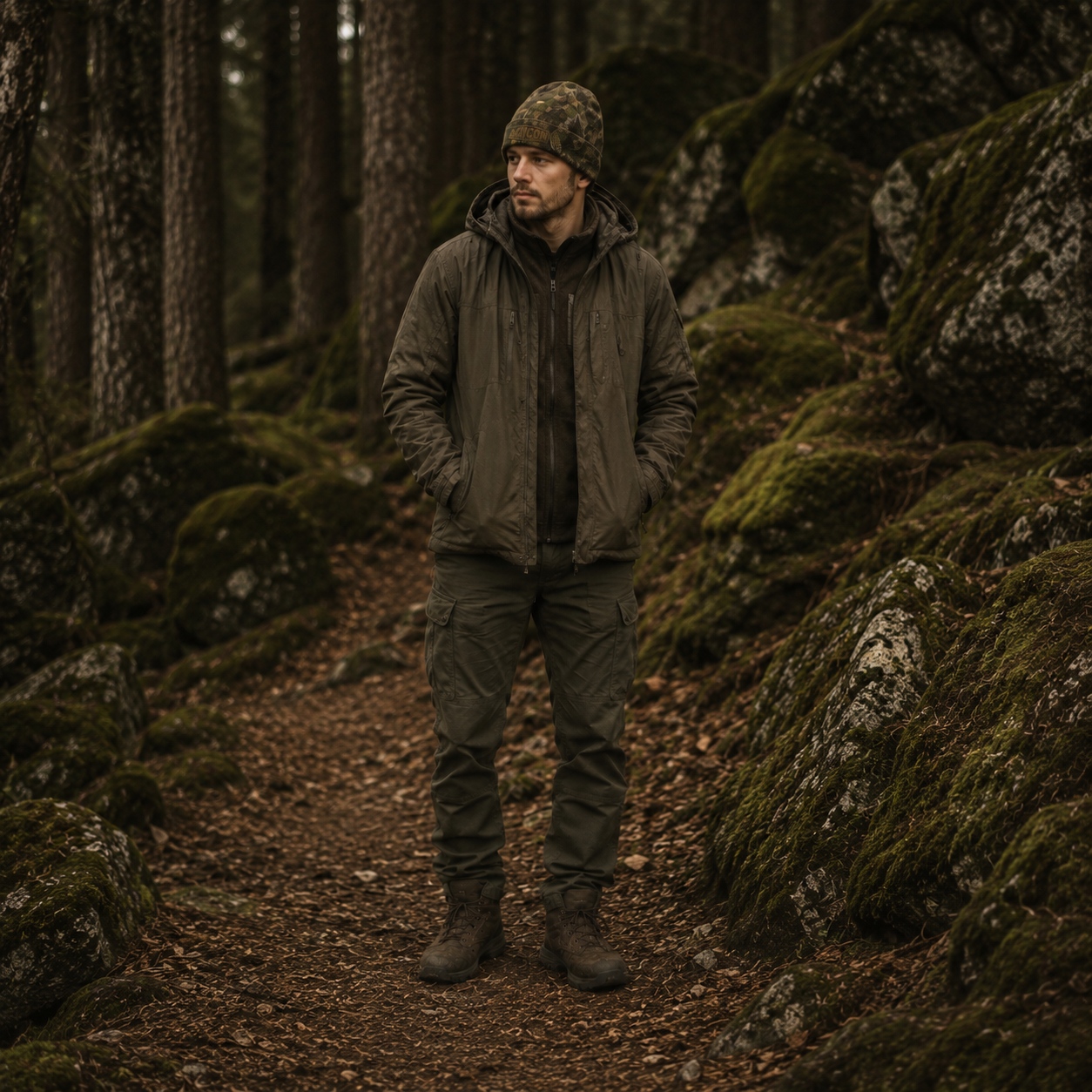 Oakicon Realistic Forest Personalized Name Camo Cuffed Beanie, Oakicon Camo Cuffed Beanie