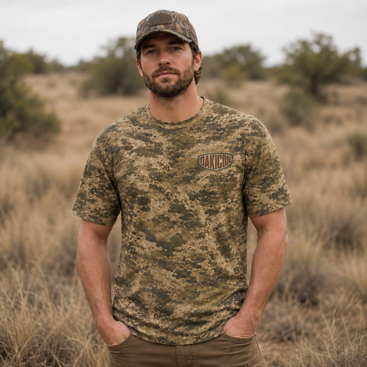 Oakicon Light Olive Brush Personalized Name Camo T-Shirt, Oakicon Camo T-Shirt