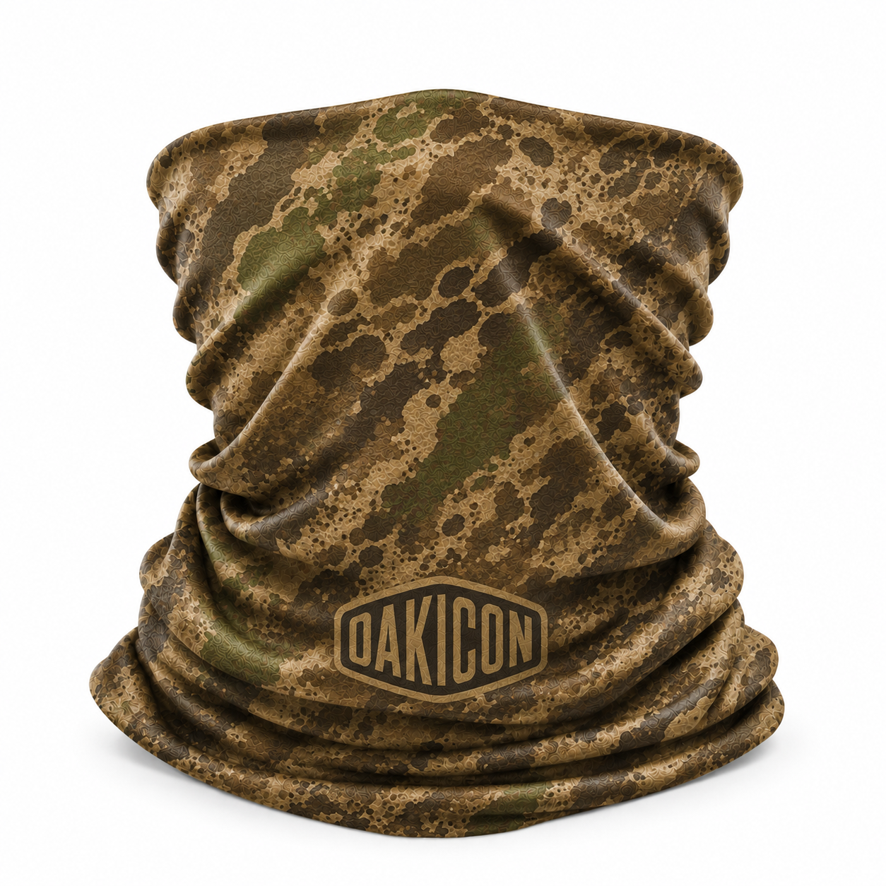 Oakicon Khaki Woodland Personalized Name Camo Neck Gaiter, Oakicon Camo Neck Gaiter