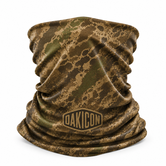 Oakicon Khaki Woodland Personalized Name Camo Neck Gaiter, Oakicon Camo Neck Gaiter
