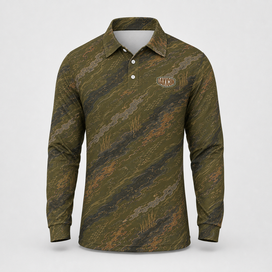 Oakicon Dark Olive Brush Personalized Name Camo Polo Long-sleeve, Oakicon Camo Polo Long-sleeve