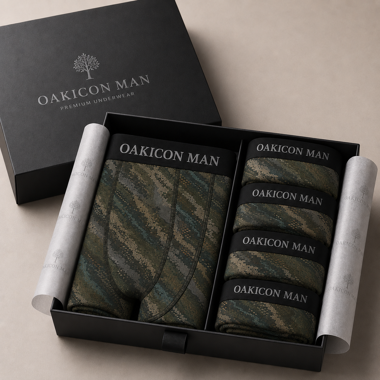 Oakicon Dark Forest Personalized Name Camo Boxer Briefs, Oakicon Camo Boxer Briefs