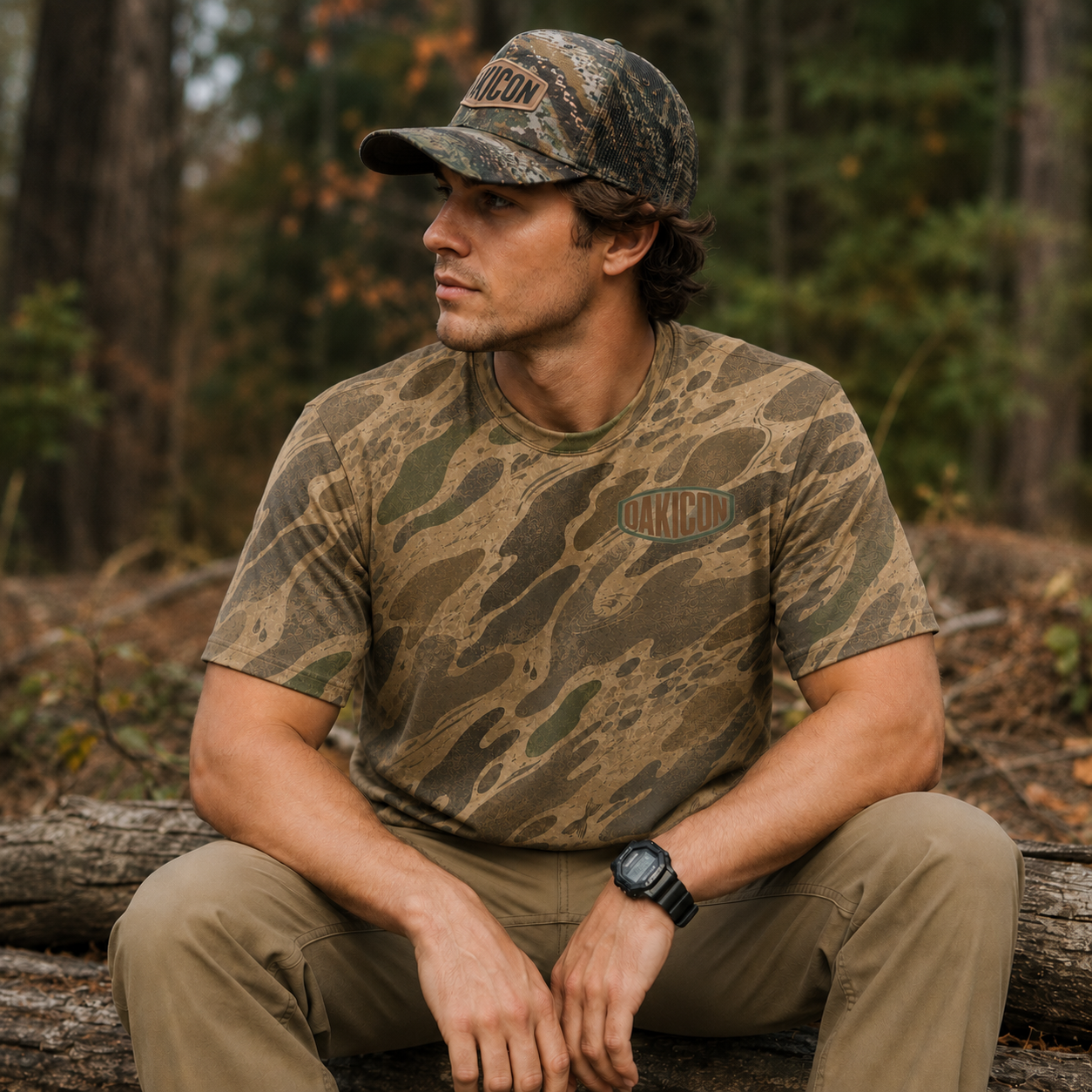 Oakicon Khaki Woodland Personalized Name Camo T-Shirt, Oakicon Camo T-Shirt