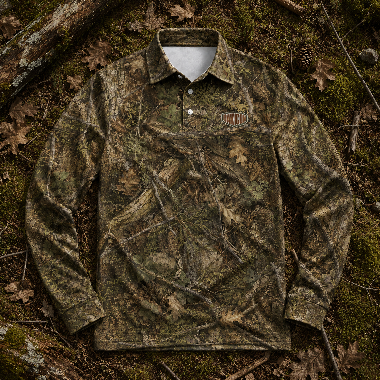 Oakicon Realistic Forest Personalized Name Camo Polo Long-sleeve, Oakicon Camo Polo Long-sleeve