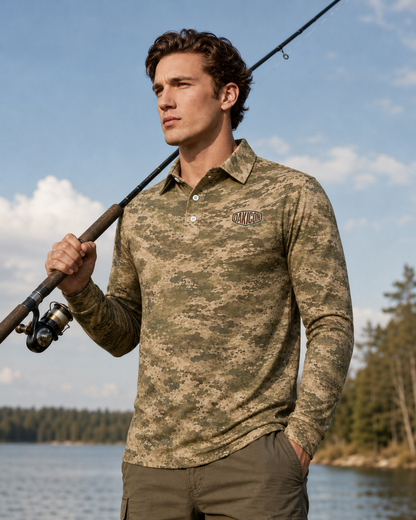 Oakicon Light Olive Brush Personalized Name Camo Polo Long-sleeve, Oakicon Camo Polo Long-sleeve