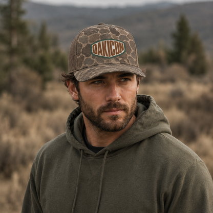 Oakicon Duck Hunter Personalized Name Camo Trucker Hat, Oakicon Camo Trucker Hat