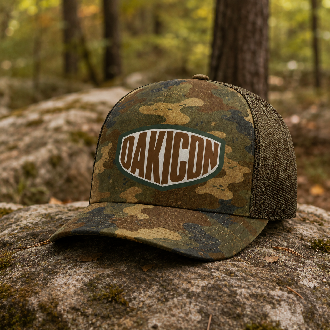 Oakicon Dark Frogskin Personalized Name Camo Trucker Hat, Oakicon Camo Trucker Hat