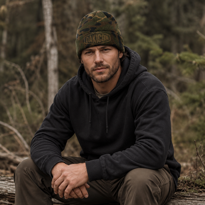 Oakicon Classic Woodland Personalized Name Camo Cuffed Beanie, Oakicon Camo Cuffed Beanie