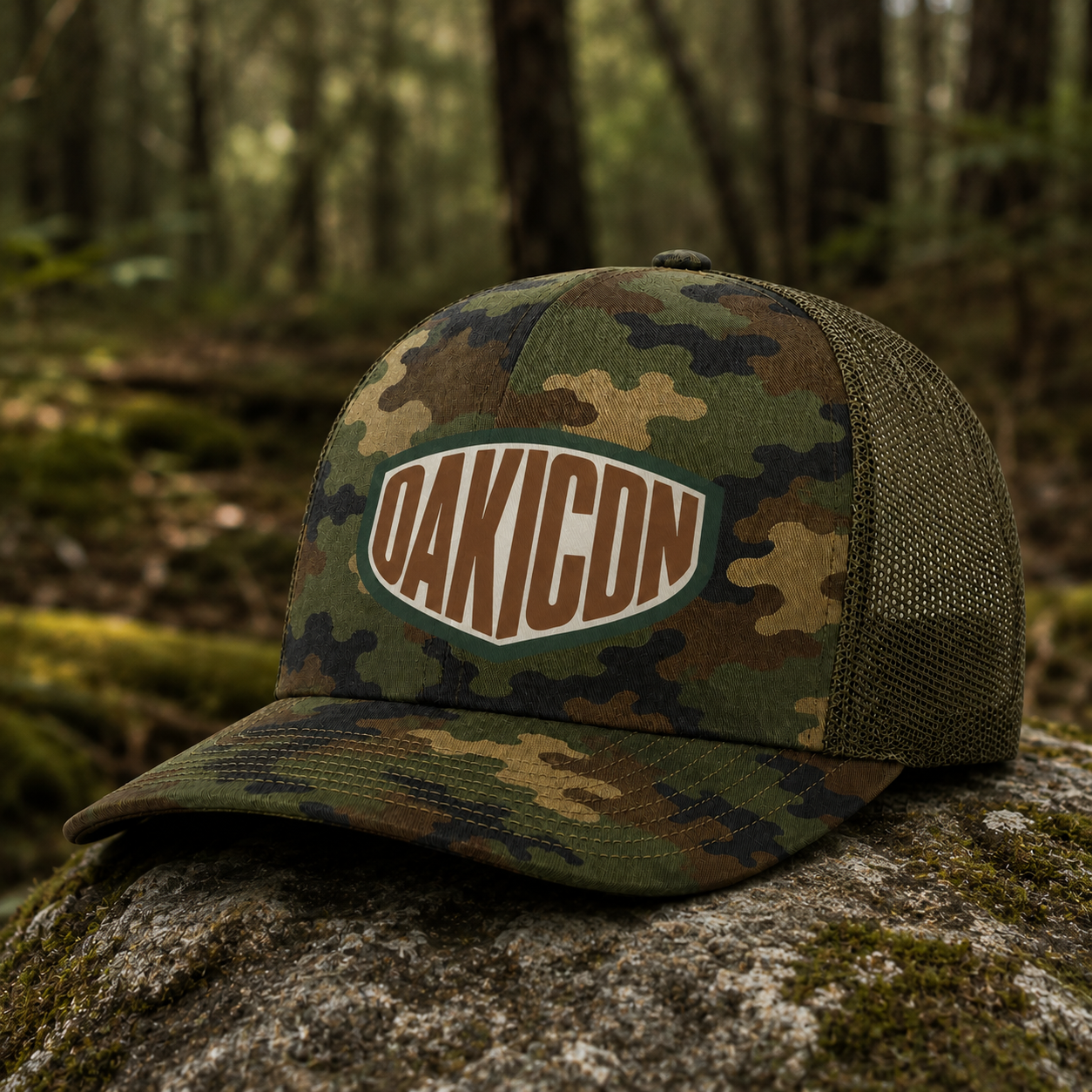 Oakicon Classic Woodland Personalized Name Camo Trucker Hat, Oakicon Camo Trucker Hat