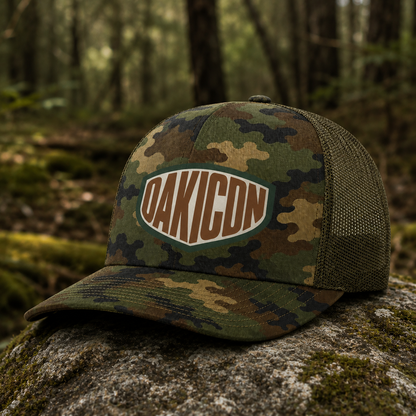 Oakicon Classic Woodland Personalized Name Camo Trucker Hat, Oakicon Camo Trucker Hat