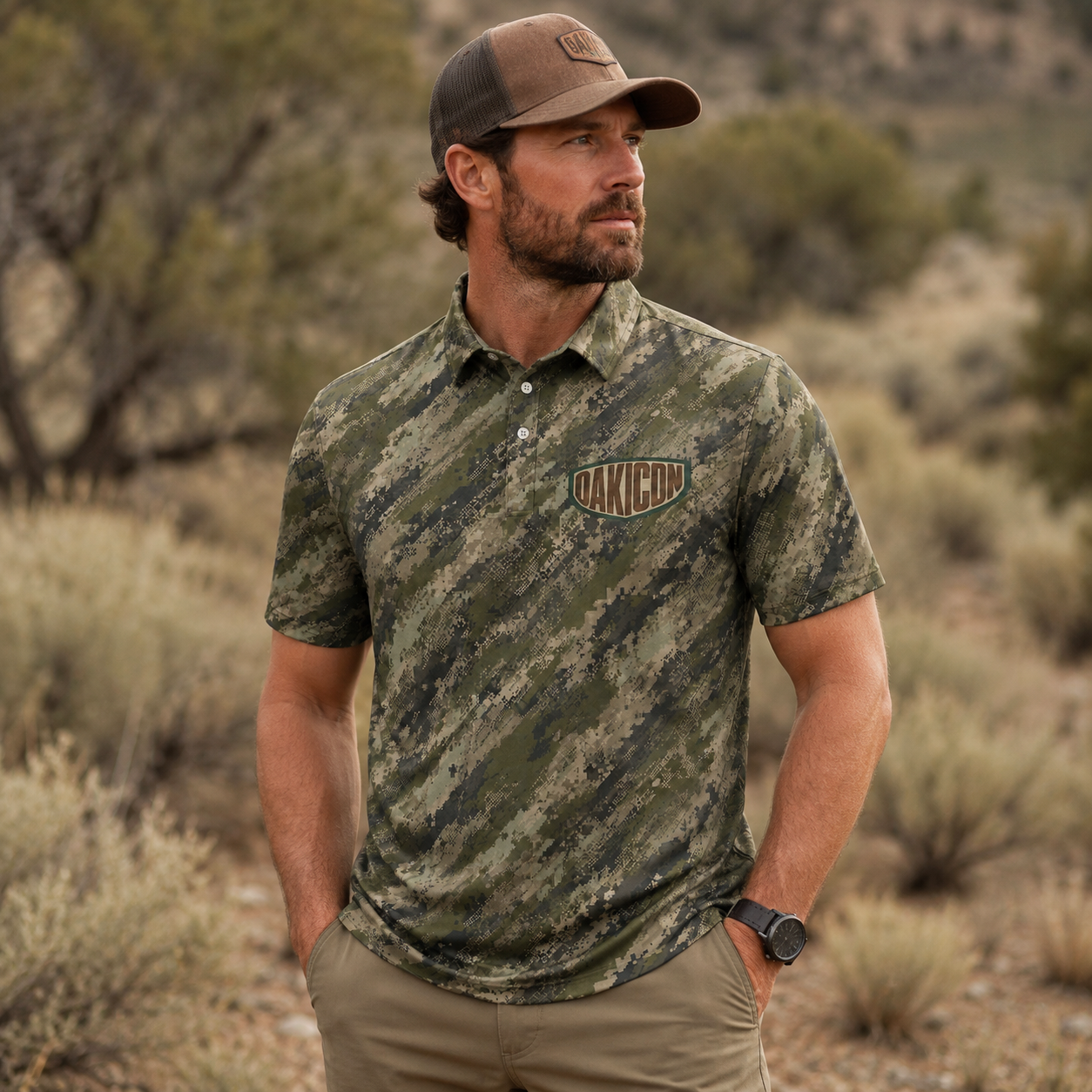 Oakicon Digital Woodland Personalized Name Camo Polo Shirt, Oakicon Camo Polo Shirt