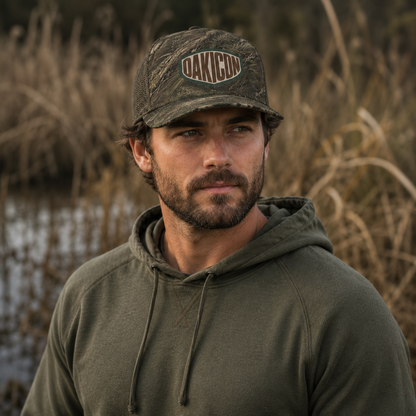 Oakicon Dark Marsh Personalized Name Camo Trucker Hat, Oakicon Camo Trucker Hat