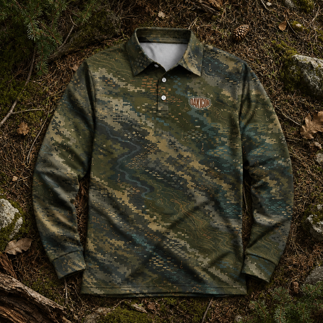 Oakicon Dark Forest Personalized Name Camo Polo Long-sleeve, Oakicon Camo Polo Long-sleeve