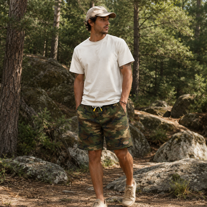 Oakicon Classic Woodland Personalized Name Camo Swim Trunks, Oakicon Camo Swim Trunks