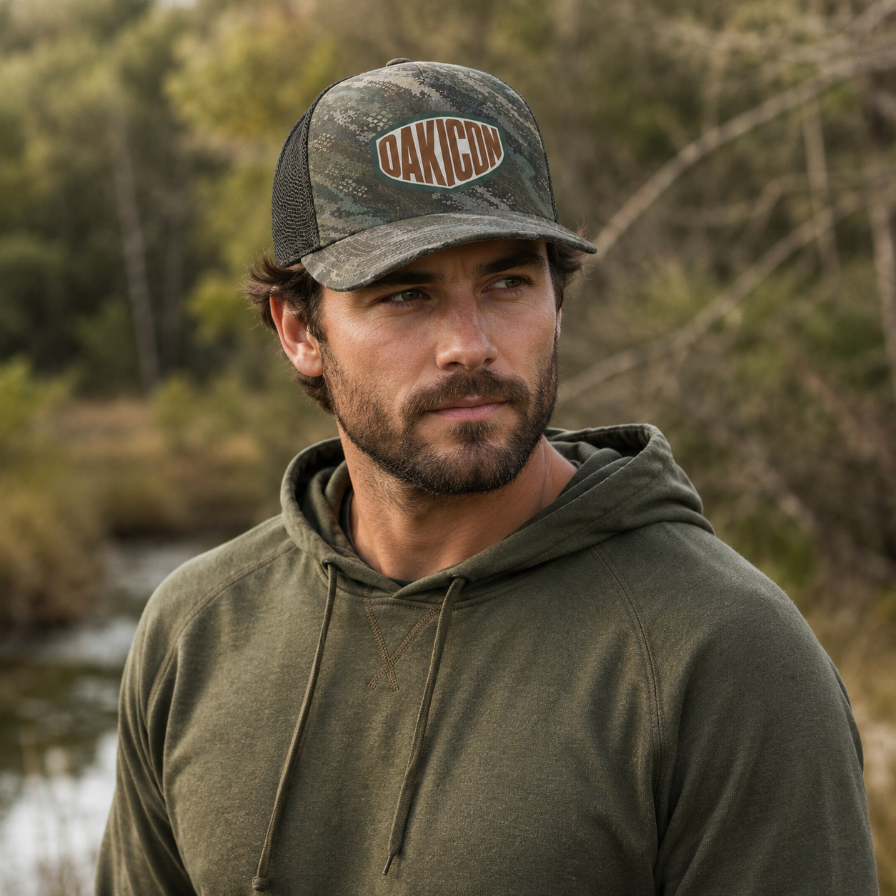 Oakicon Dark Forest Personalized Name Camo Trucker Hat, Oakicon Camo Trucker Hat