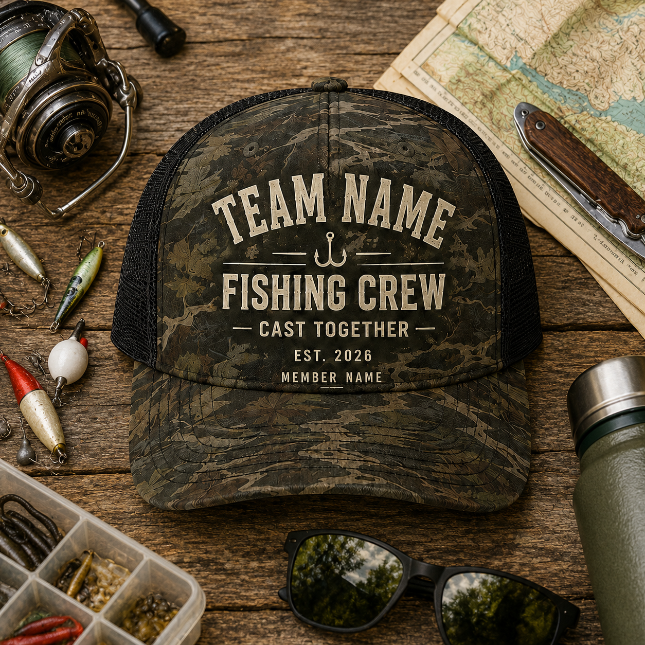 Oakicon East Texas Sweetgum Personalized Name Camo Trucker Hat, Oakicon Camo Trucker Hat
