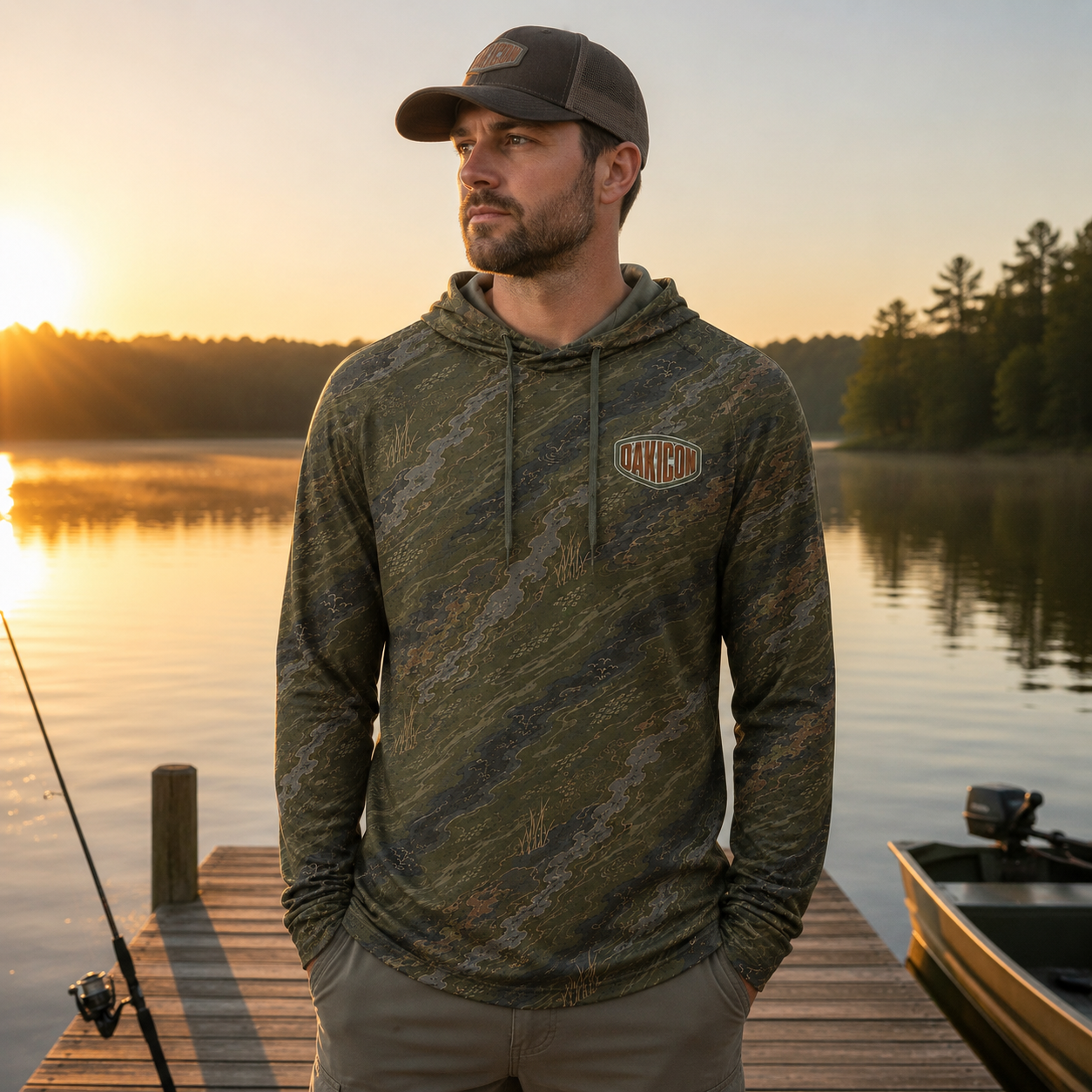 Oakicon Dark Olive Brush Personalized Name Camo Performance Hoodie, Oakicon Camo Performance Hoodie