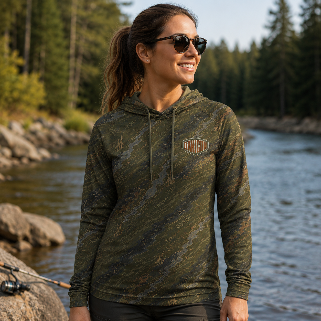 Oakicon Dark Olive Brush Personalized Name Camo Performance Hoodie, Oakicon Camo Performance Hoodie