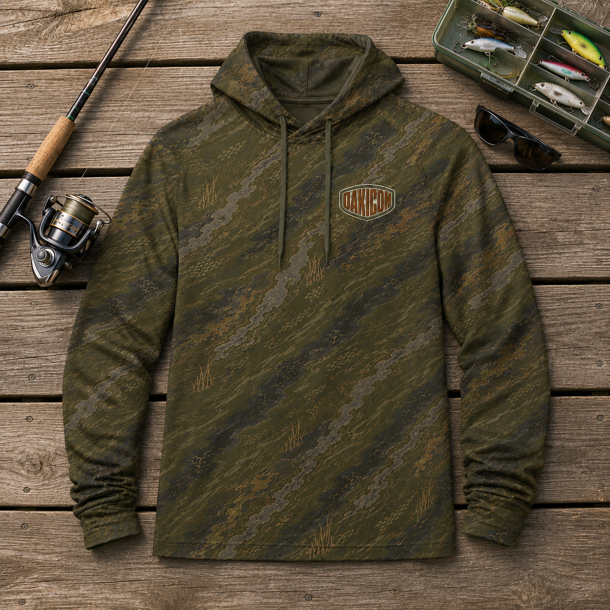 Oakicon Dark Olive Brush Personalized Name Camo Performance Hoodie, Oakicon Camo Performance Hoodie