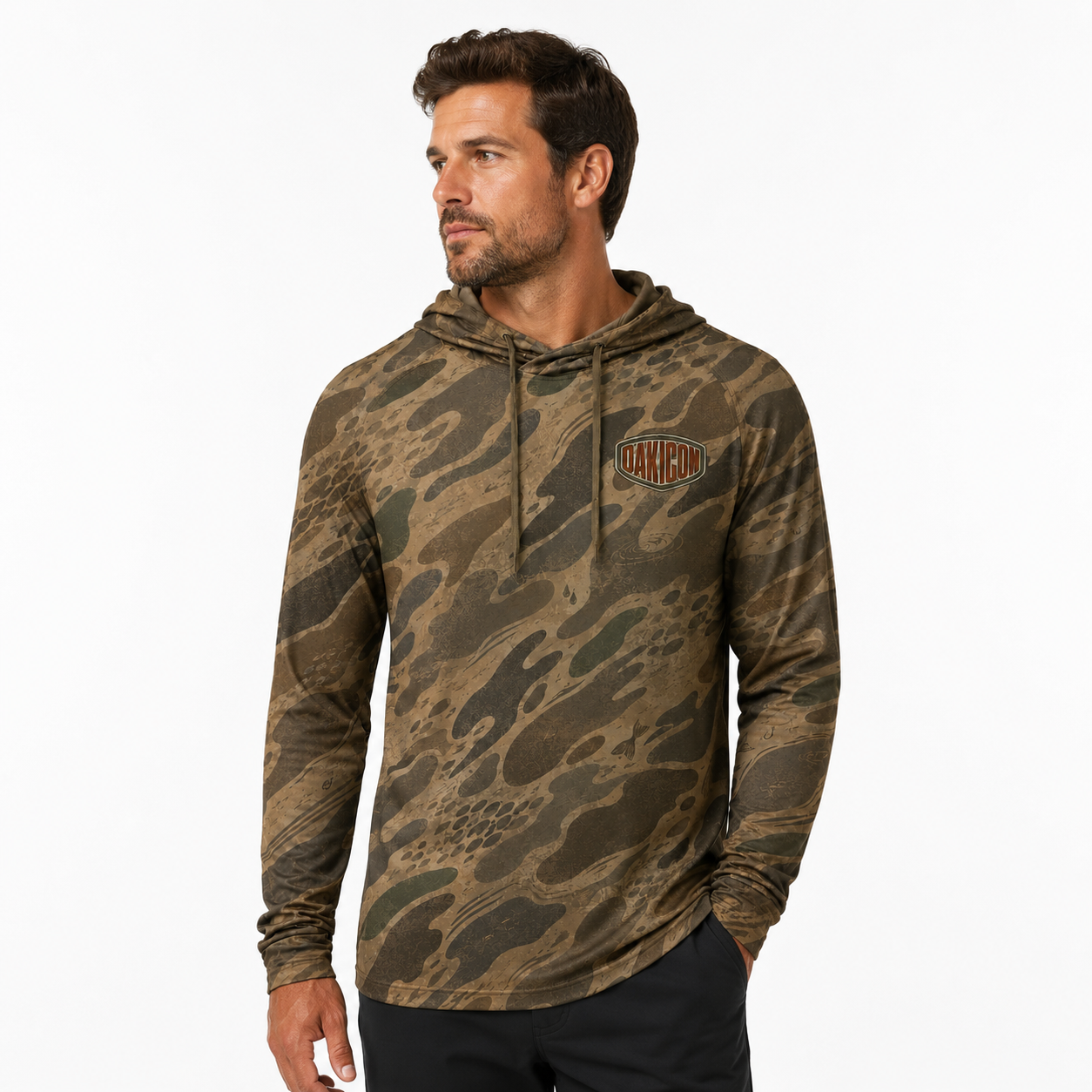 Oakicon Khaki Woodland Personalized Name Camo Performance Hoodie, Oakicon Camo Performance Hoodie