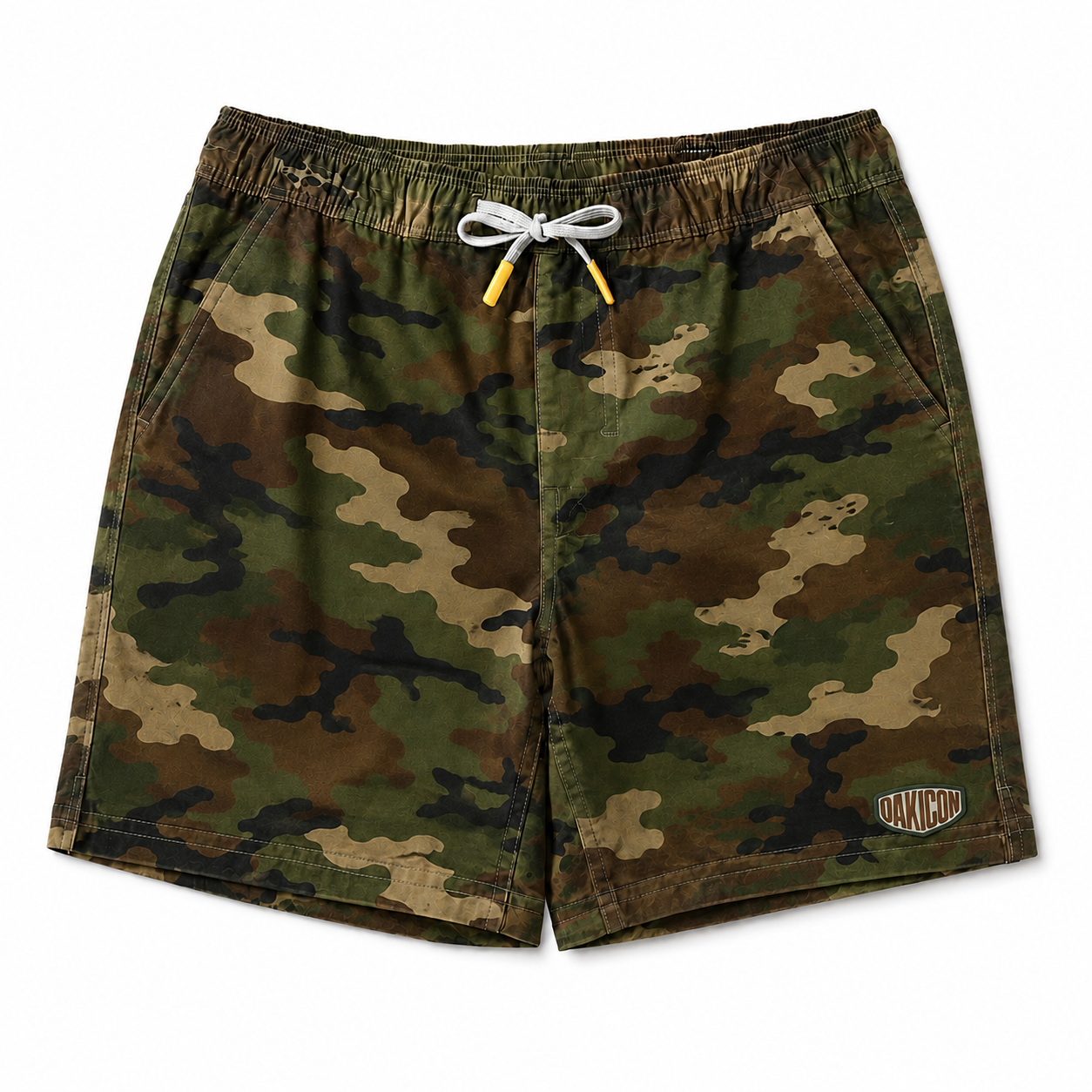 Oakicon Classic Woodland Personalized Name Camo Swim Trunks, Oakicon Camo Swim Trunks
