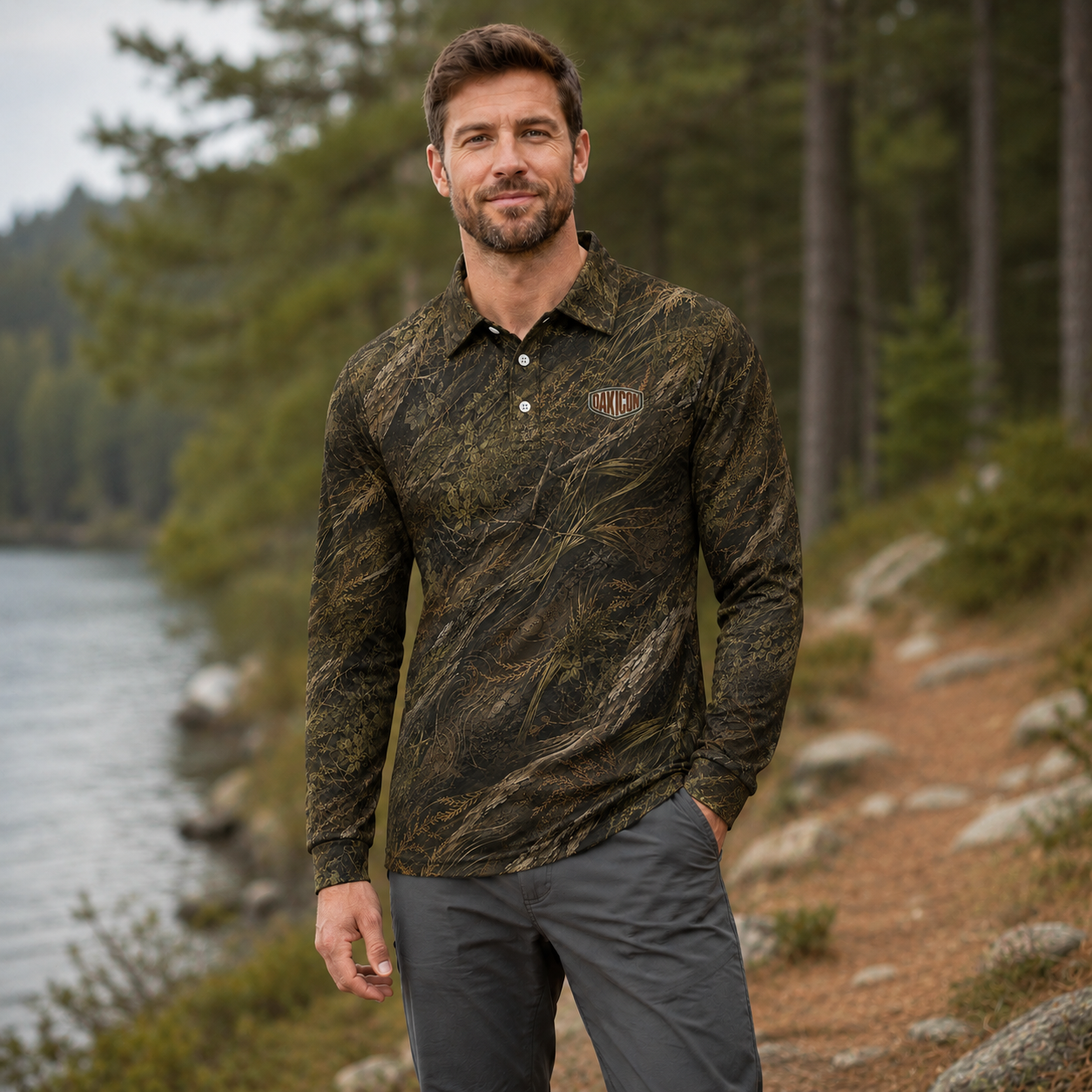 Oakicon Dark Marsh Personalized Name Camo Polo Long-sleeve, Oakicon Camo Polo Long-sleeve