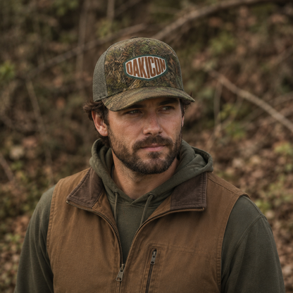 Oakicon Realistic Forest Personalized Name Camo Trucker Hat, Oakicon Camo Trucker Hat