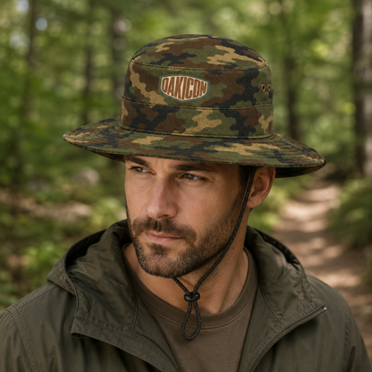 Oakicon Classic Woodland Personalized Name Camo Bucket Hat, Oakicon Camo Bucket Hat