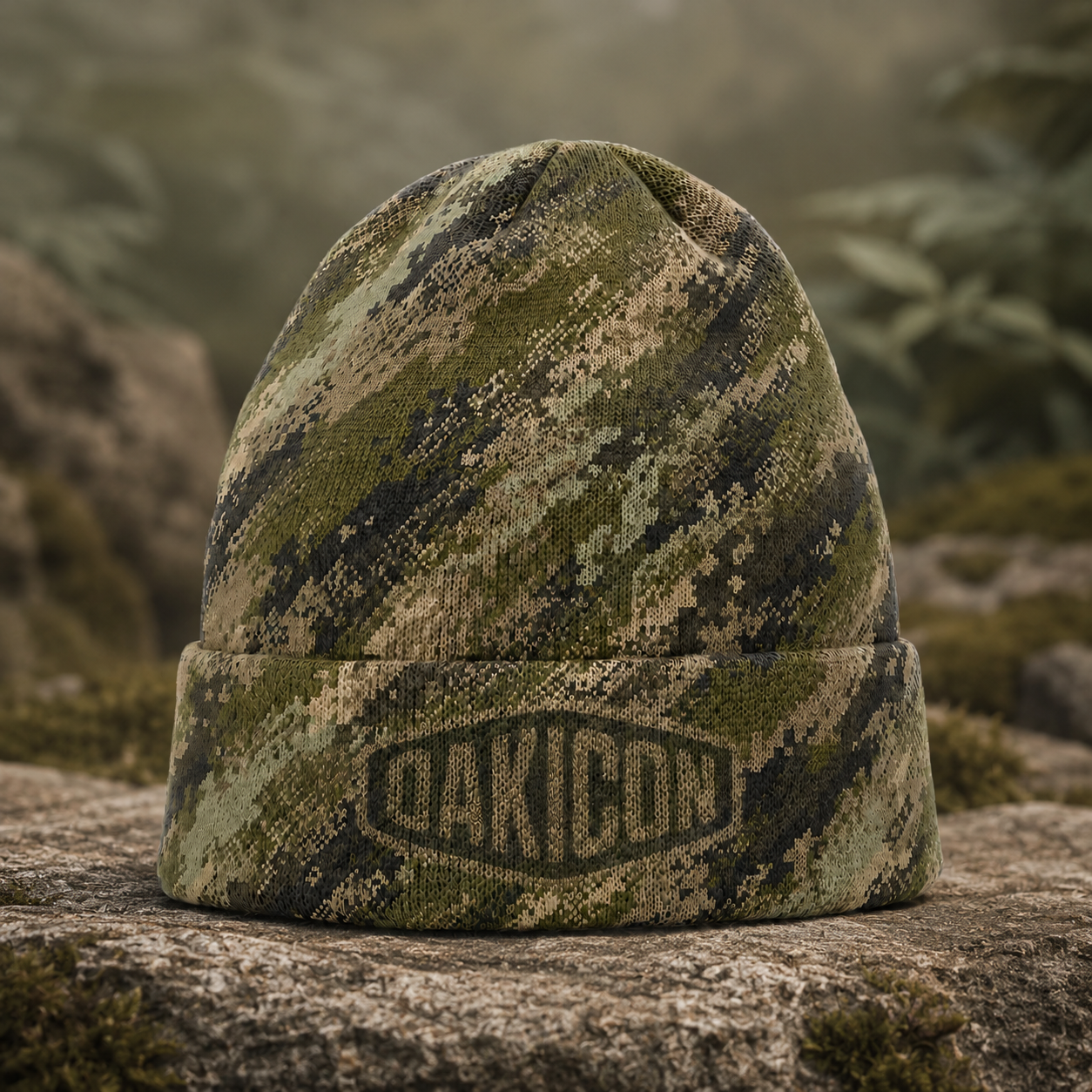 Oakicon Digital Woodland Personalized Name Camo Cuffed Beanie, Oakicon Camo Cuffed Beanie