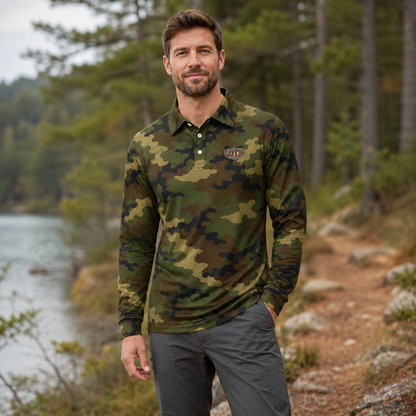 Oakicon Classic Woodland Personalized Name Camo Polo Long-sleeve, Oakicon Camo Polo Long-sleeve