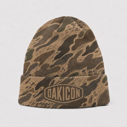 Oakicon Khaki Woodland Personalized Name Camo Cuffed Beanie, Oakicon Camo Cuffed Beanie