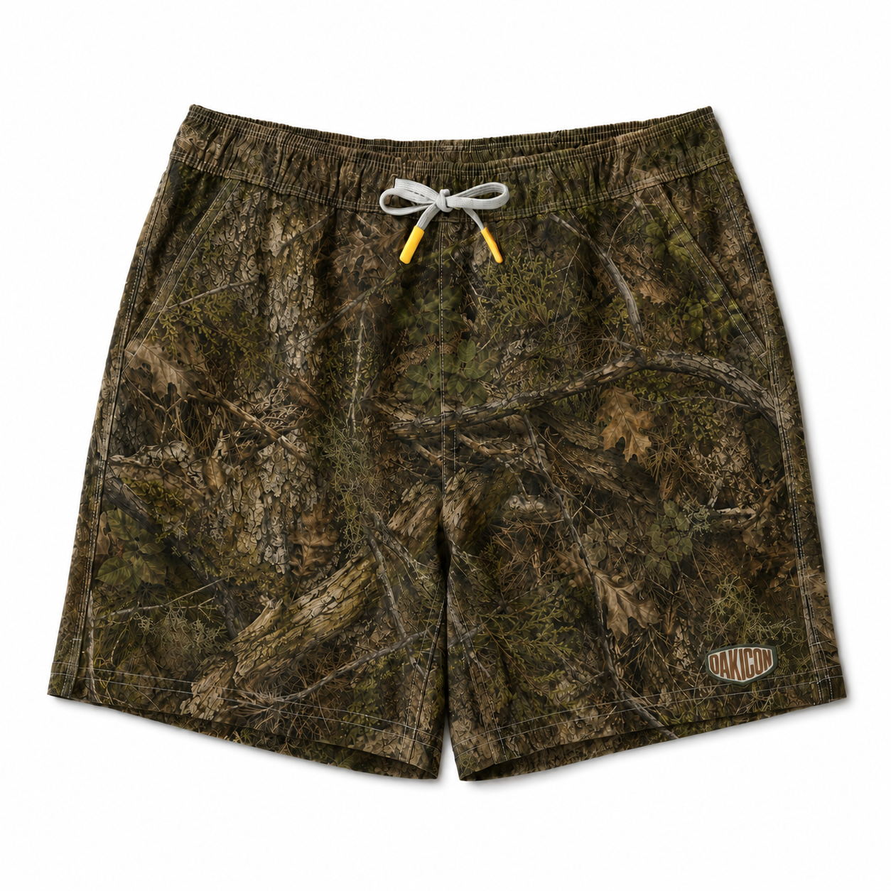 Oakicon Realistic Forest Personalized Name Camo Swim Trunks, Oakicon Camo Swim Trunks
