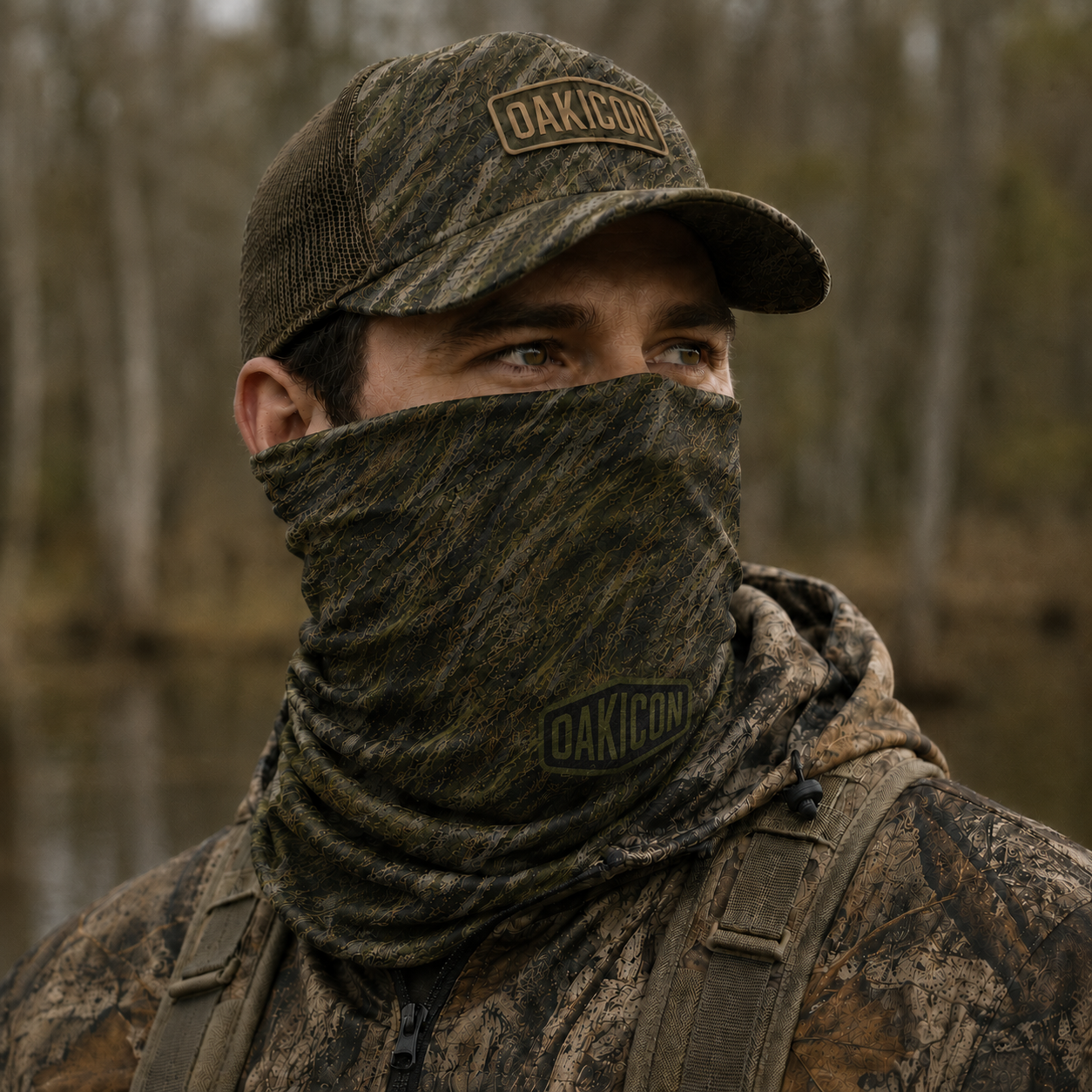 Oakicon Dark Marsh Personalized Name Camo Neck Gaiter, Oakicon Camo Neck Gaiter