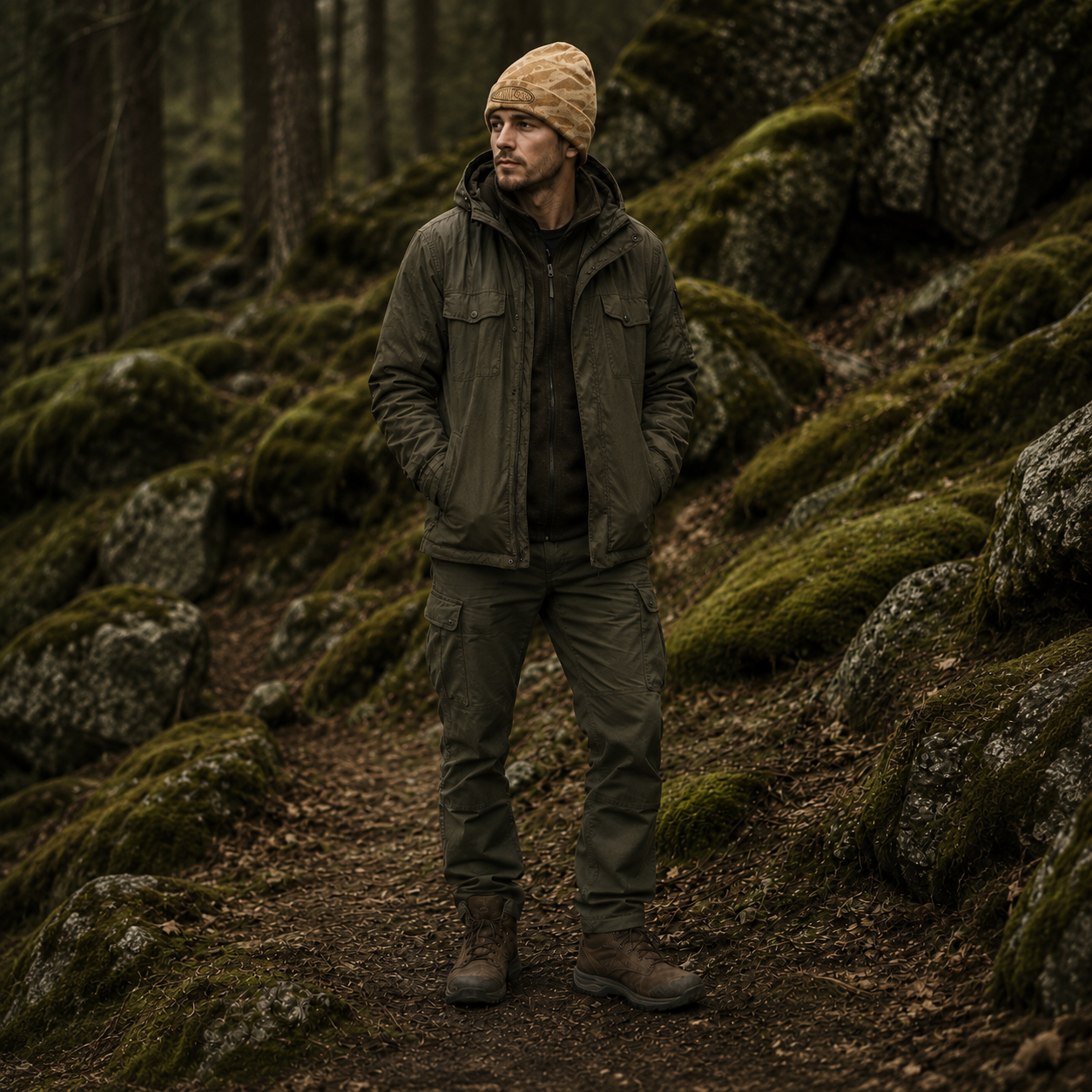 Oakicon Desert Sand Personalized Name Camo Cuffed Beanie, Oakicon Camo Cuffed Beanie