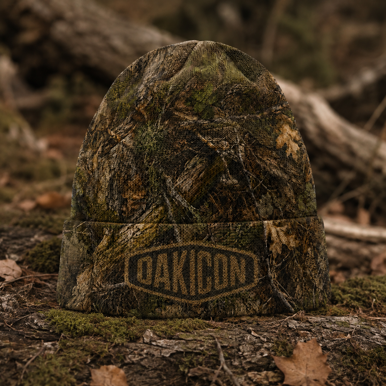 Oakicon Realistic Forest Personalized Name Camo Cuffed Beanie, Oakicon Camo Cuffed Beanie