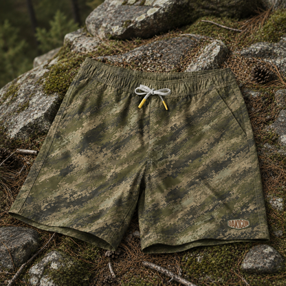Oakicon Digital Woodland Personalized Name Camo Swim Trunks, Oakicon Camo Swim Trunks